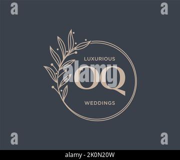 OQ initiales lettre mariage monogramme logos modèle, dessin à la main moderne minimalistes et modèles floraux pour cartes d'invitation, Enregistrer la date, élégant Illustration de Vecteur