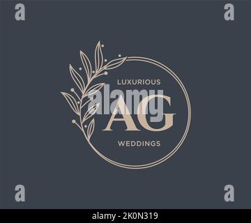 AG initiales lettre mariage monogramme logos modèle, dessin à la main moderne minimalistes et modèles floraux pour cartes d'invitation, Enregistrer la date, élégant Illustration de Vecteur