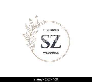 SZ initiales lettre mariage monogramme logos modèle, dessin à la main moderne minimalistes et modèles floraux pour cartes d'invitation, Enregistrer la date, élégant Illustration de Vecteur