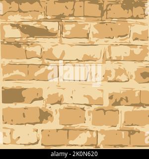 Brique dessin de mur de dessin animé, texture pierre argile jaune vieux ciment Illustration de Vecteur