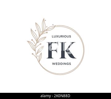 FK initiales lettre mariage monogramme logos modèle, dessin à la main moderne minimaliste et modèles floraux pour cartes d'invitation, Save the Date, élégant Illustration de Vecteur