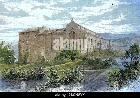 DAS ehemalige Kloster von Lacroma, Lokrum, wurde von Erzherzog Maximilian von Habsburg zum Schloß umgebaut, 1869, Kroatien / l'ancien monastère de Lacroma, Lokrum, a été reconstruit en château par l'Archiduke Maximilian de Habsburg, 1869, Croatie, Roklelage Origvorin, 19. Jahrhundert, genaues Originaldatum nicht bekannt / historique, numérique reproduction améliorée d'un original du 19th siècle Banque D'Images