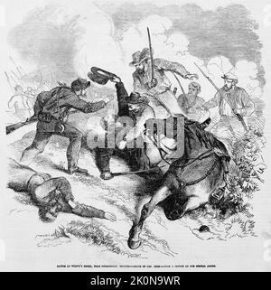 Bataille du ruisseau Wilson, près de Springfield, Missouri - mort du général Nathaniel Lyon, 10 août 1861. Illustration de la guerre de Sécession américaine du 19th siècle tirée du journal illustré de Frank Leslie Banque D'Images