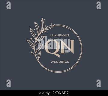 QN initiales lettre mariage monogramme logos modèle, dessin à la main moderne minimalistes et modèles floraux pour cartes d'invitation, Enregistrer la date, élégant Illustration de Vecteur