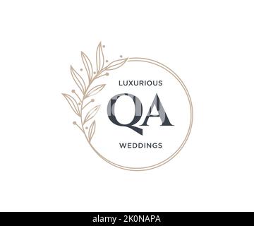 QA initiales lettre mariage monogramme logos modèle, dessin à la main moderne minimaliste et modèles floraux pour cartes d'invitation, Save the Date, élégant Illustration de Vecteur