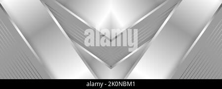 Large arrière-plan abstrait de luxe avec lignes de dégradé argentées flèches et ombres triangulaires. Grande bannière moderne couleur argent clair avec angles Illustration de Vecteur