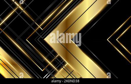 Arrière-plan abstrait de luxe noir et or avec flèches et angles. Arrière-plan élégant et luxueux avec 3D flèches dorées en triangle géométrique. Vecteur Illustration de Vecteur
