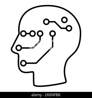 Robot système sensoriel contrôlé par intelligence artificielle neurone réseau cerveau. Dessin d'icône de ligne simple pour la conception de concept robotique et de technologie ai Illustration de Vecteur