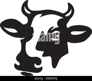 silhouette de tête de vache vectorielle isolée sur fond blanc. Illustration de Vecteur