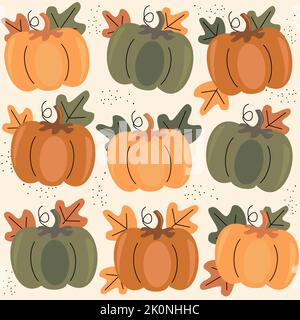 Illustration de fond de modèle vectoriel sans couture saisonnière mignon d'automne avec citrouille et feuilles Illustration de Vecteur