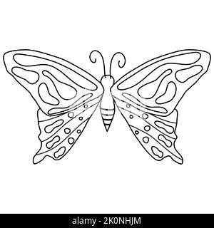 Conception d'art vectoriel noir et blanc mignon avec illustration dessinée à la main par insecte papillon pour livre de coloriage Illustration de Vecteur