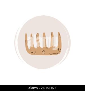 Logo mignon ou vecteur d'icône avec peigne en bois de bambou écologique ou brosse à cheveux, illustration sur cercle avec texture de pinceau, pour histoire de médias sociaux et highli Illustration de Vecteur