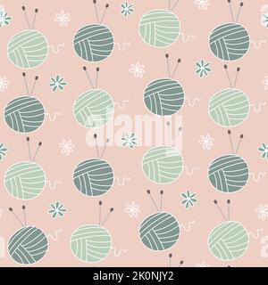Illustration de fond de motif vectoriel sans couture mignon avec des boules de fil et des aiguilles à tricoter Illustration de Vecteur