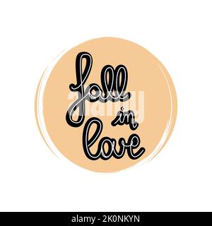 Mignon lettrage dessiné à la main automne Fall in Love Icon vector, illustration sur cercle avec texture de pinceau, pour l'histoire de médias sociaux et les faits saillants instagram Illustration de Vecteur