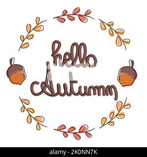 Bonjour automne mignon lettrage dessiné à la main illustration de carte vectorielle Illustration de Vecteur