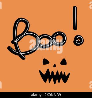 Illustration de carte vectorielle BOO lettrage dessiné à la main mignon Illustration de Vecteur