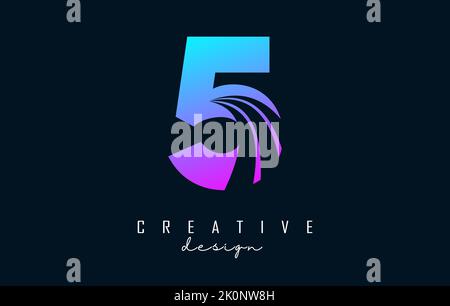 Logo Creative numéro 5 coloré avec lignes de pointe et design Road concept. Nombre avec conception géométrique. Illustration vectorielle avec nombre et création Illustration de Vecteur