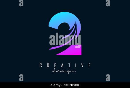 Logo Creative numéro 2 coloré avec lignes de pointe et design Road concept. Lettre à motif géométrique. Illustration vectorielle avec nombre et création Illustration de Vecteur