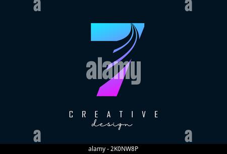 Logo Creative numéro 7 coloré avec lignes de pointe et design Road concept. Nombre avec conception géométrique. Illustration vectorielle avec nombre et création Illustration de Vecteur