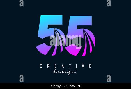 Logo Creative numéro 55 5 coloré avec lignes de pointe et design Road concept. Nombre avec conception géométrique. Illustration vectorielle avec nombre et créat Illustration de Vecteur