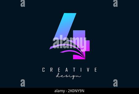Logo Creative numéro 4 coloré avec lignes de pointe et design Road concept. Nombre avec conception géométrique. Illustration vectorielle avec nombre et création Illustration de Vecteur