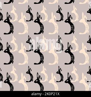 Symbole chinois de 2023 motifs sans couture de lapin d'eau noir Illustration de Vecteur