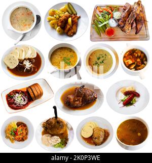 Divers plats de cuisine tchèque isolés sur fond blanc Banque D'Images