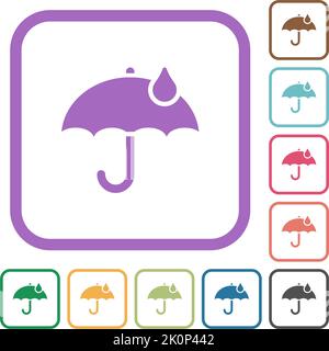 Parapluie avec un seul raindrop Uni simple icônes dans la couleur des cadres carrés arrondis sur fond blanc Illustration de Vecteur