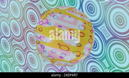 Mouvement psychédélique en boucle sans couture. Sphère de texte hypnotique contre la texture de répétition circulaire en boucle. Illustration d'art optique psychédélique colorée. 3D Banque D'Images