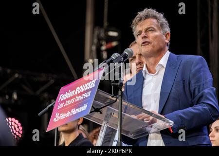 Brétigny sur orge, France. 10th septembre 2022. Fabien Roussel, secrétaire national du PCF, parle pendant la Fête de l'humanité sur 10 septembre 2022. Banque D'Images