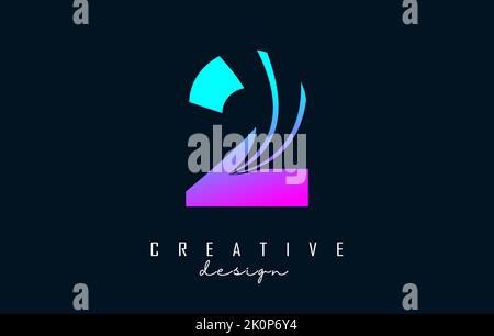 Logo Creative numéro 2 coloré avec lignes de pointe et design Road concept. Lettre à motif géométrique. Illustration vectorielle avec nombre et création Illustration de Vecteur
