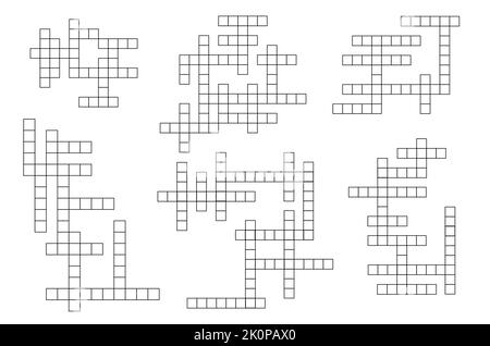 Grilles de jeux de mots croisés. Activité de jeu de scénario de vocabulaire ou puzzle de texte avec tâche de recherche de mots. Grille pédagogique ou grilles de quiz modèles vectoriels Illustration de Vecteur