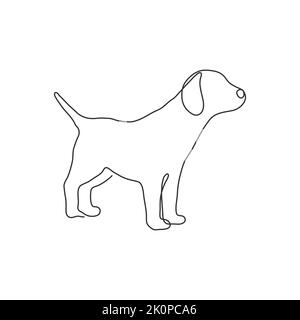 Silhouette d'animal de chien de chiot - continu une ligne simple. Vecteur linéaire. Illustration de Vecteur