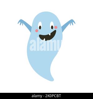Un fantôme mignon et souriant. Fête d'Halloween. Illustration vectorielle de style plat Illustration de Vecteur