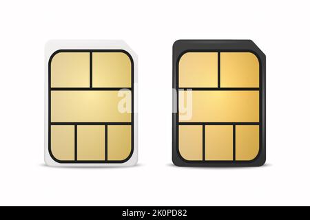 Vector 3D Realistic White and Black Plastic Nano SIM Template Set isolé. Modèle de conception de carte SIM pour maquette, marquage. Vue avant Illustration de Vecteur