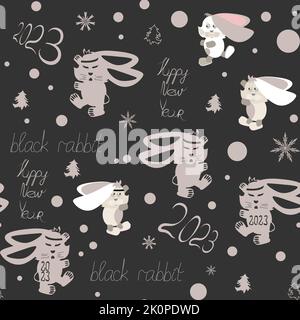 Symbole chinois de 2023 motifs sans couture de lapin d'eau noir Illustration de Vecteur