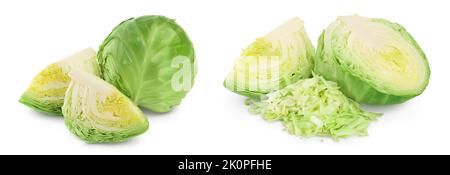 Chou vert isolé sur fond blanc avec pleine profondeur de champ, Banque D'Images