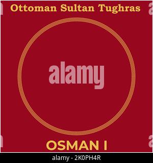 Image vectorielle avec la signature Tughra du premier sultan ottoman Osman Ghazi, Tughra d'Osman avec fond de peinture turc traditionnel. (sans tughra) Illustration de Vecteur
