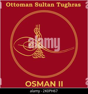 Image vectorielle avec la signature Tughra du seizième Sultan Ottoman Osman II, Tughra d'Osman II avec toile de fond turque traditionnelle. Illustration de Vecteur