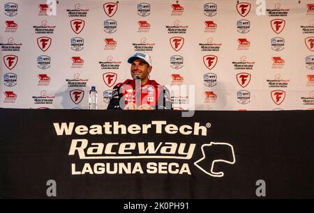 Monterey, Californie, États-Unis. 11th septembre 2022. A. le pilote de Team Penske sera Power sur le podium après le Grand Prix Firestone du Championnat de Monterey. Will POWER a remporté le championnat au circuit WeatherTech Laguna Seca Monterey, CA Thurman James/CSM/Alay Live News Banque D'Images