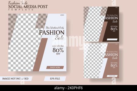 Illustration vectorielle des modèles de post sur les réseaux sociaux pour la vente de mode Illustration de Vecteur