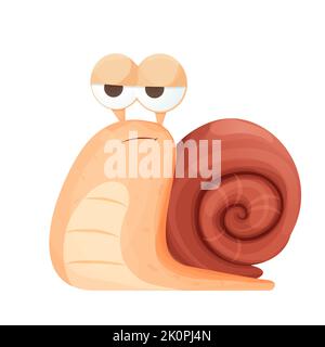 Escargot drôle de caractère gai et triste avec coquille dans le style de dessin animé isolé sur fond blanc. Caractère mignon, émotion. Ligne-bloc de caractères. Illustration vectorielle Illustration de Vecteur