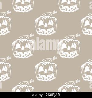 Têtes de citrouille blanches avec motif d'halloween sans coutures Illustration de Vecteur