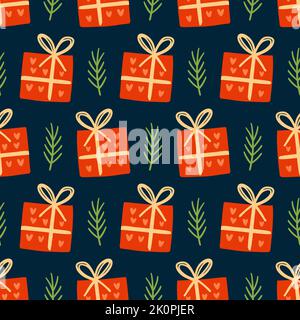 Boîtes-cadeaux de Noël et du nouvel an sans coutures Illustration de Vecteur