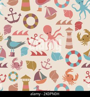 Motif sans coutures pour les créatures marines sous-marines Illustration de Vecteur