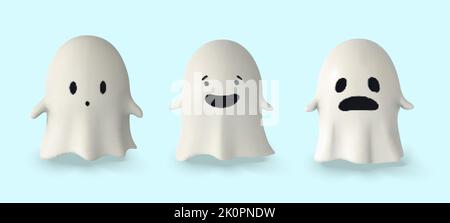 Ensemble de fantôme. 3D illustration. Bonne bannière Halloween ou invitation à une fête. Illustration vectorielle Illustration de Vecteur