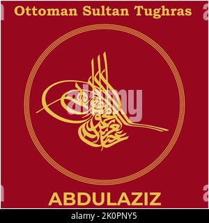 Image vectorielle avec signature Tughra du sultan ottoman de trente-deuxième Abdulaziz, Tughra d'Abdulaziz avec fond de peinture turc traditionnel. Illustration de Vecteur