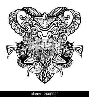 Masque de tatouage polynésien. Décoration native, isolée sur blanc, illustration vectorielle Illustration de Vecteur