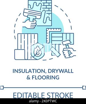 Isolant, cloison sèche et revêtement de sol turquoise Illustration de Vecteur