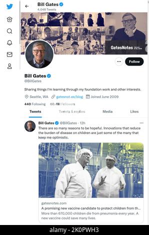 Page Twitter (septembre 2022) de Bill Gates Banque D'Images
